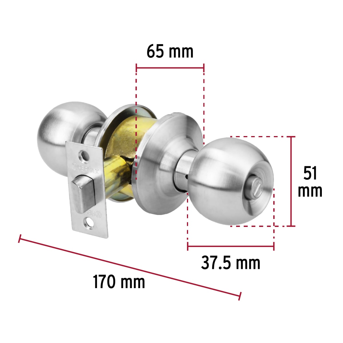 Cerradura tipo esfera para baño, cromo mate, Hermex4