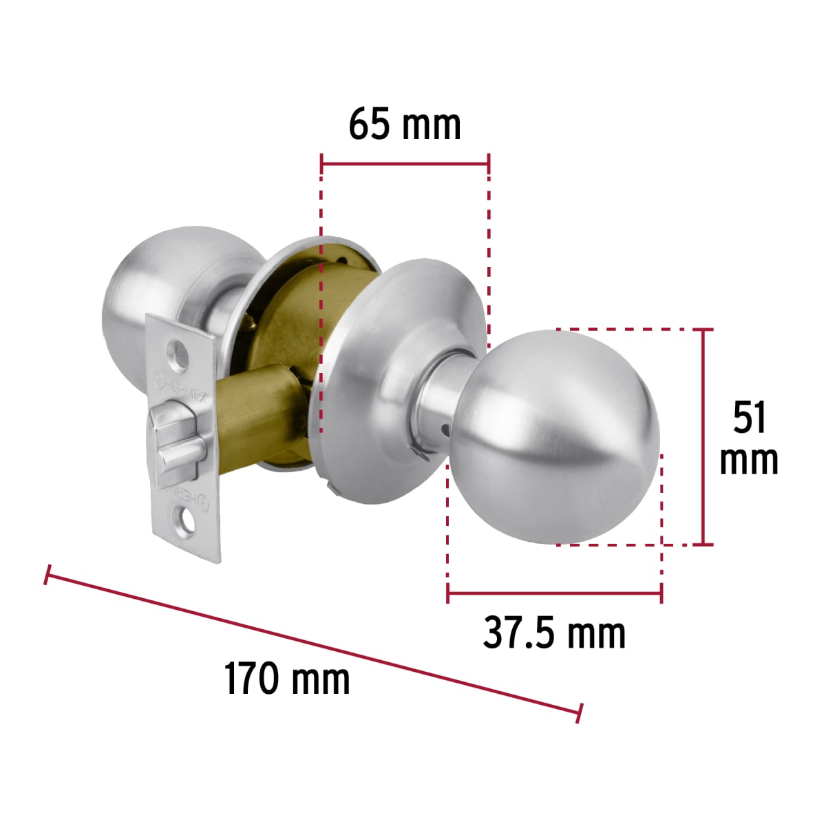 Cerradura tipo esfera para entrada, cromo mate, hermex4