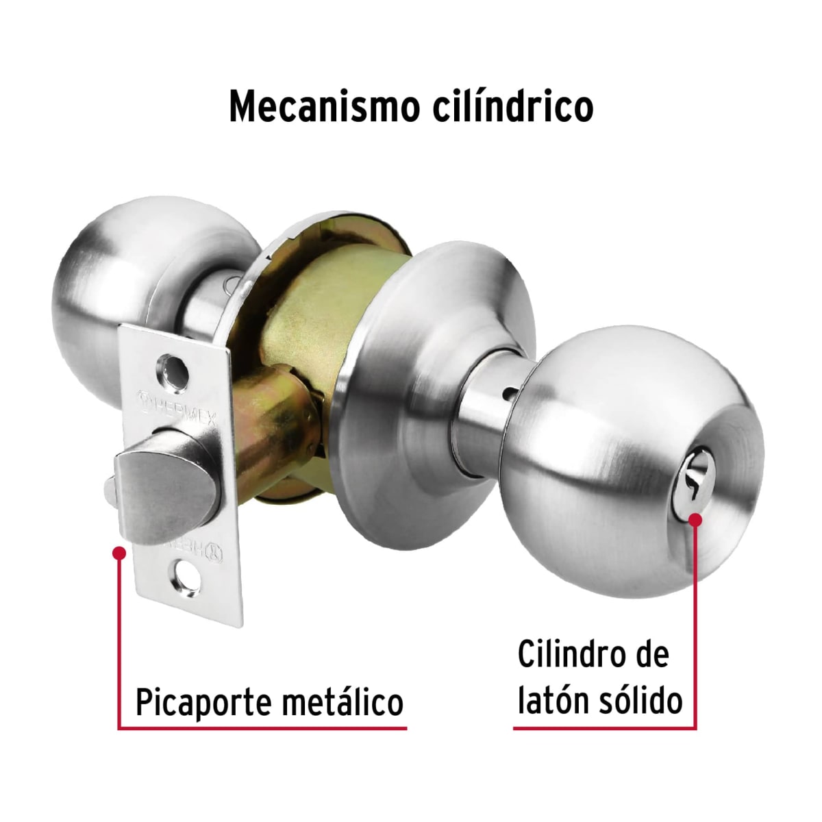 Cerradura tipo esfera para recámara cromo mate Hermex3