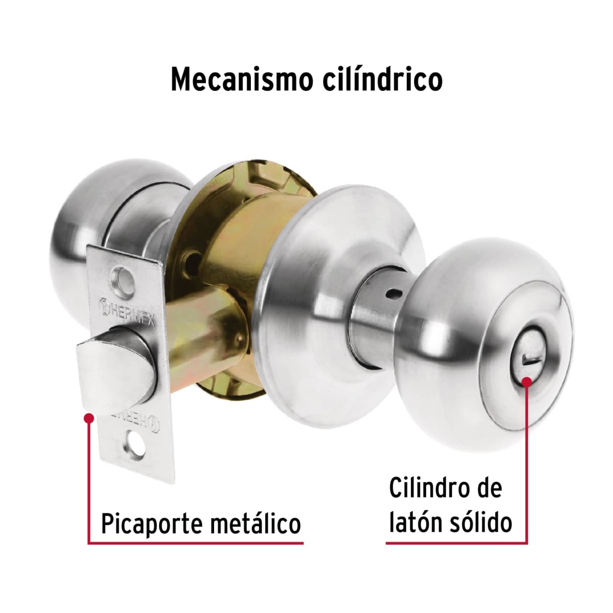 Cerradura tipo oval para baño, cromo mate, Hermex3