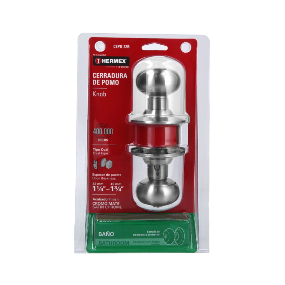 Cerradura tipo oval para baño, cromo mate, Hermex6