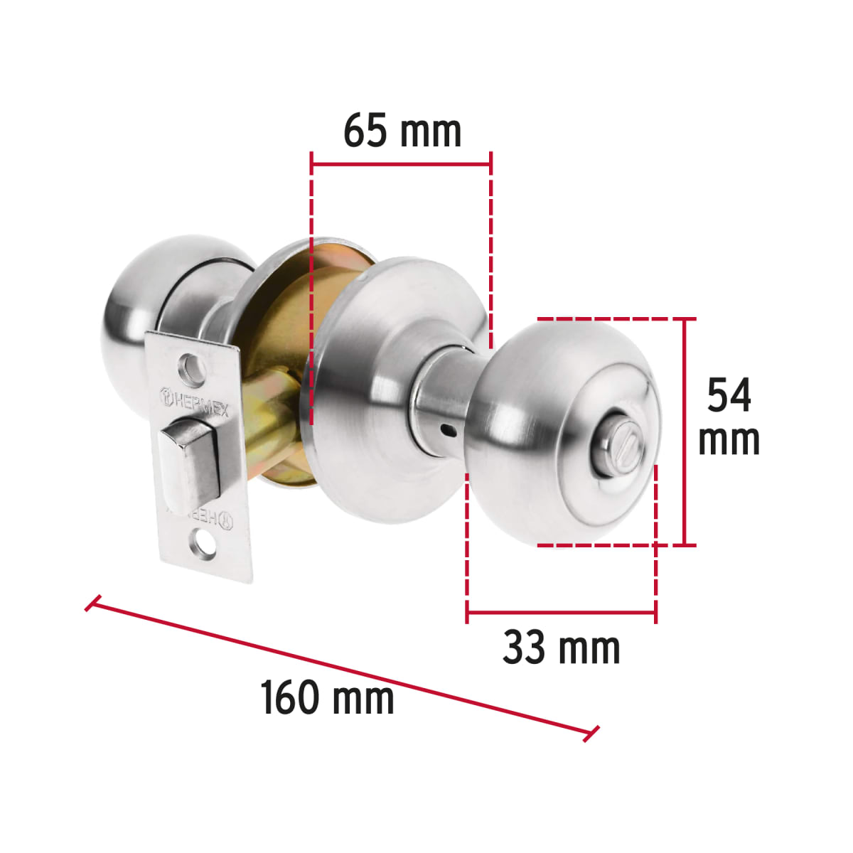 Cerradura tipo oval para baño, cromo mate, Hermex4
