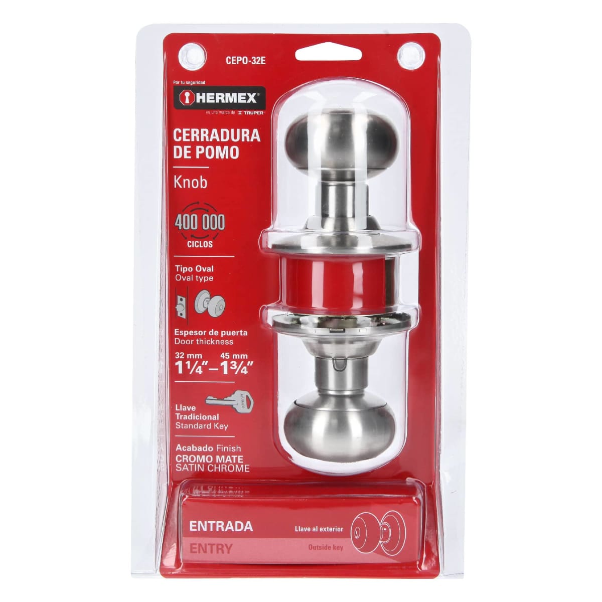 Cerradura tipo oval para entrada, cromo mate, hermex7