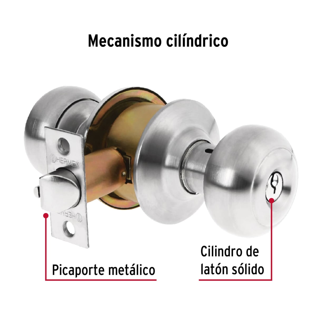 Cerradura tipo oval para recámara, cromo mate, Hermex3