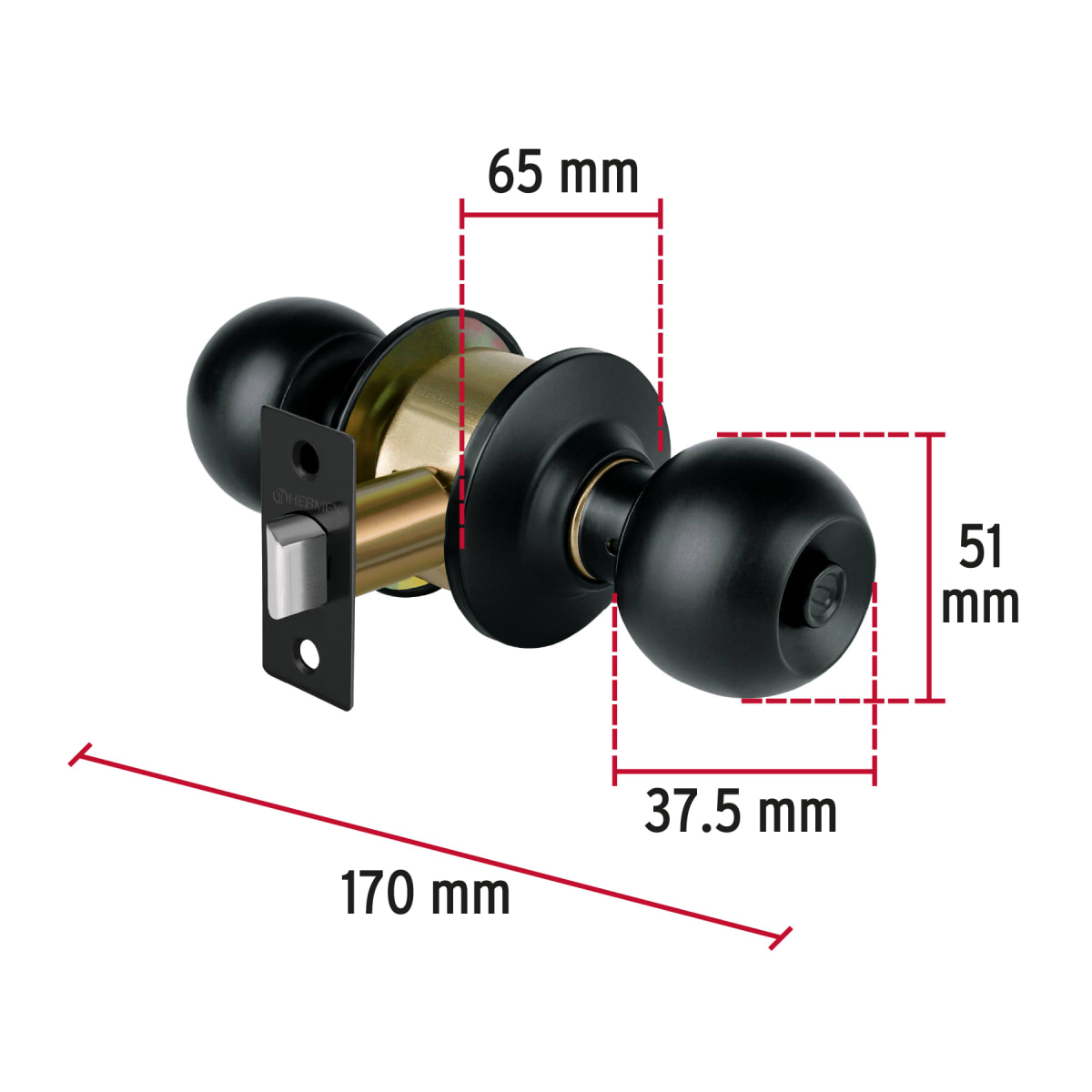 Cerradura pomo, negro, esfera, baño, Hermex4