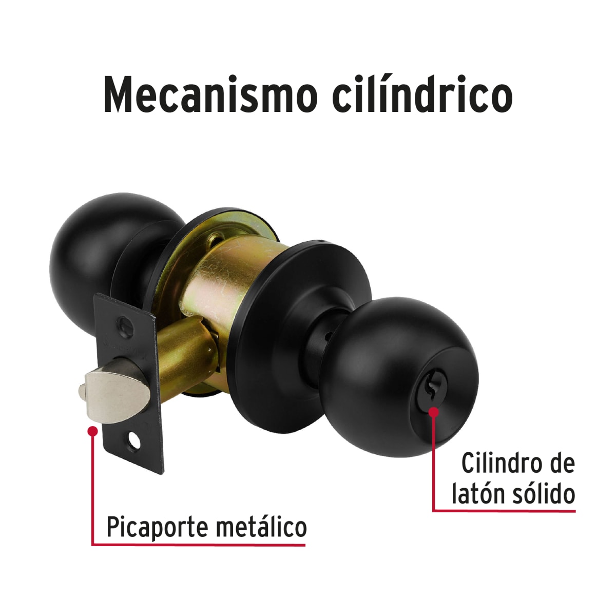 Cerradura pomo, negro, esfera, entrada, Hermex3