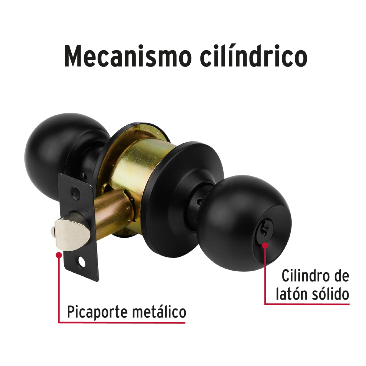 Cerradura pomo, negro, esfera, recámara, hermex3