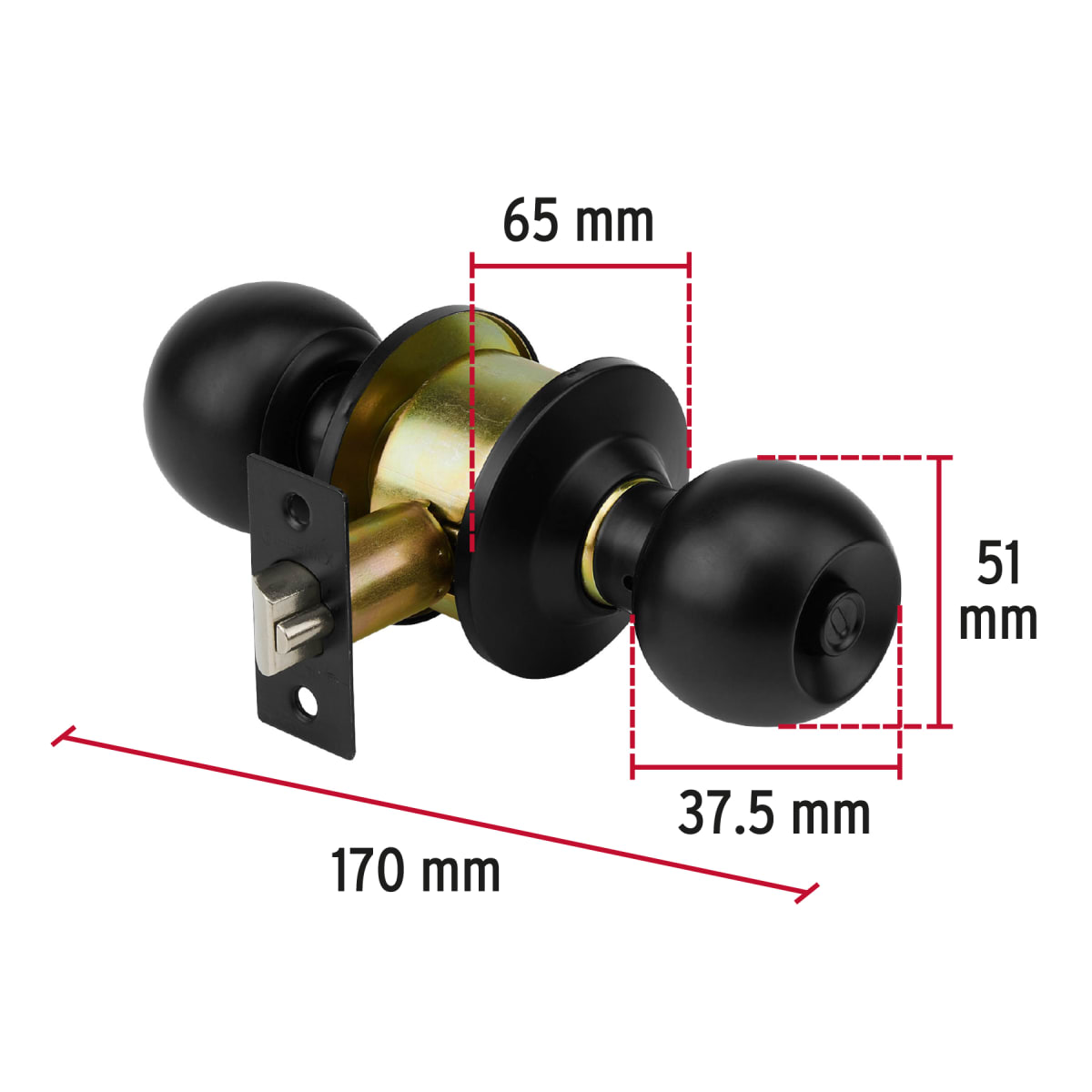 Cerradura pomo, negro, esfera, recámara, hermex4