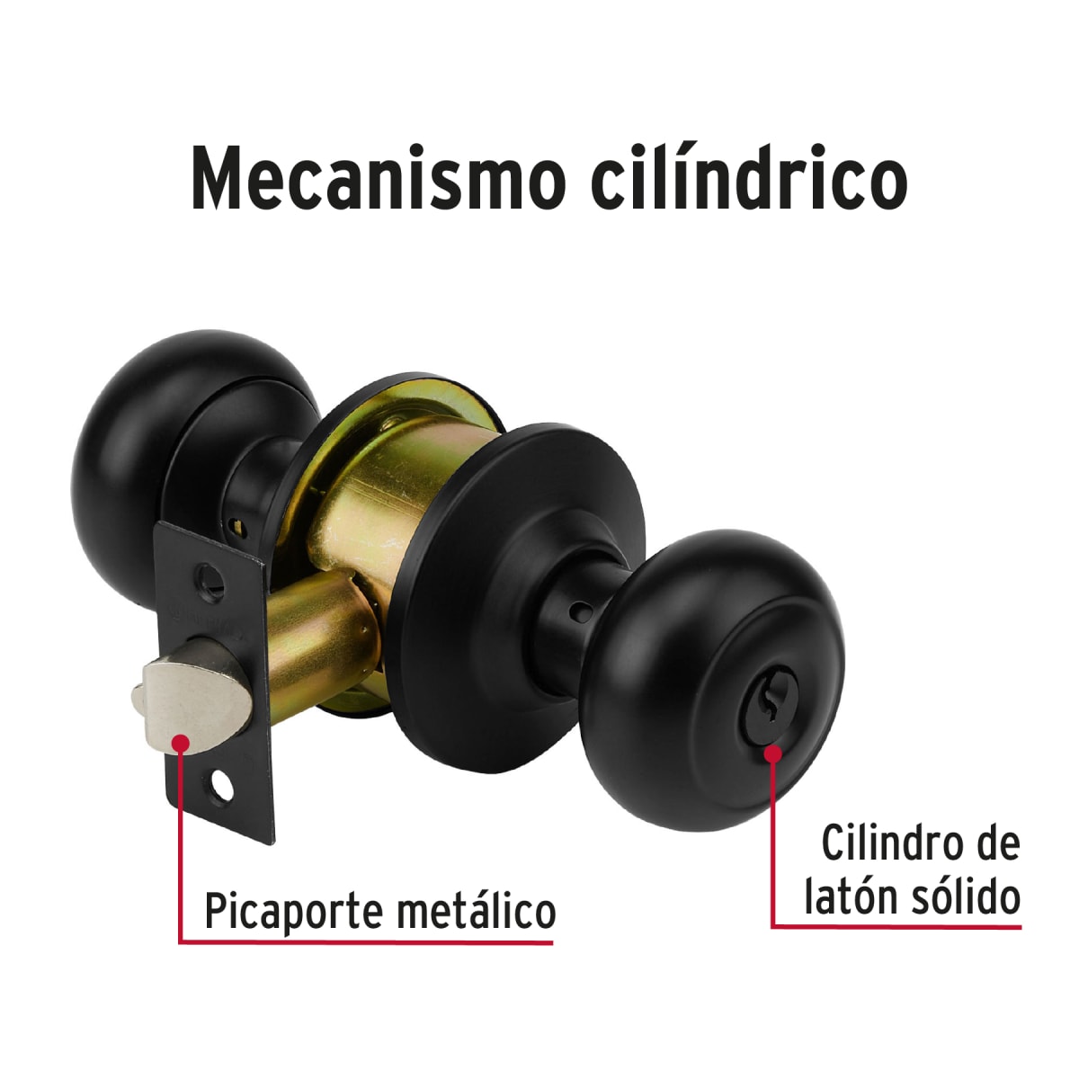 Cerradura pomo, negro, oval, recámara, Hermex3