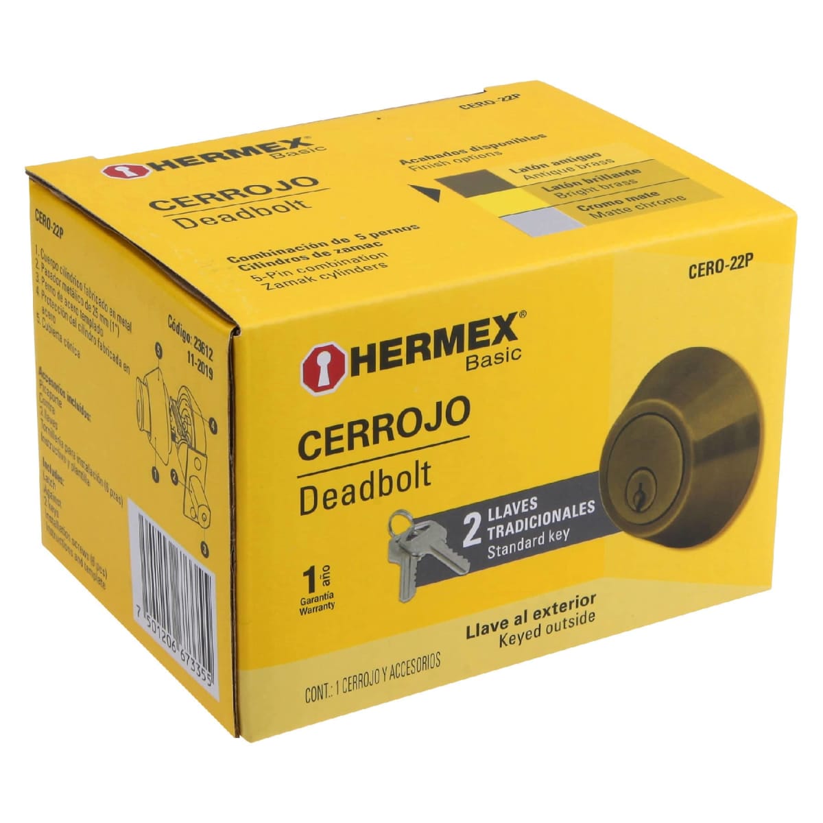 Chapa cerrojo cilindrico laton antiguo Hermex5
