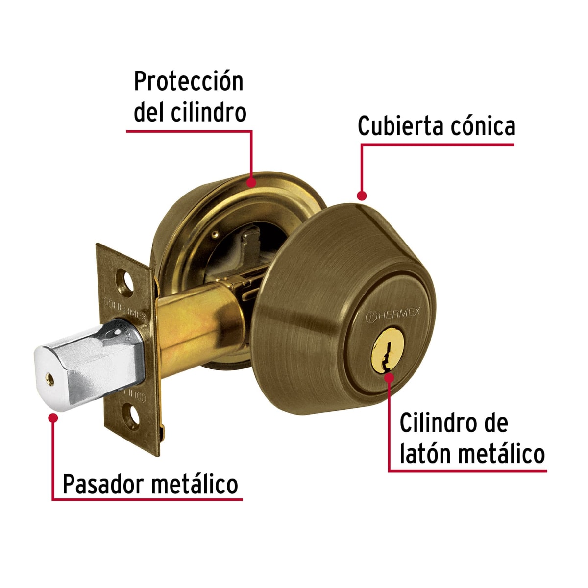 Chapa cerrojo cilindrico laton antiguo Hermex3
