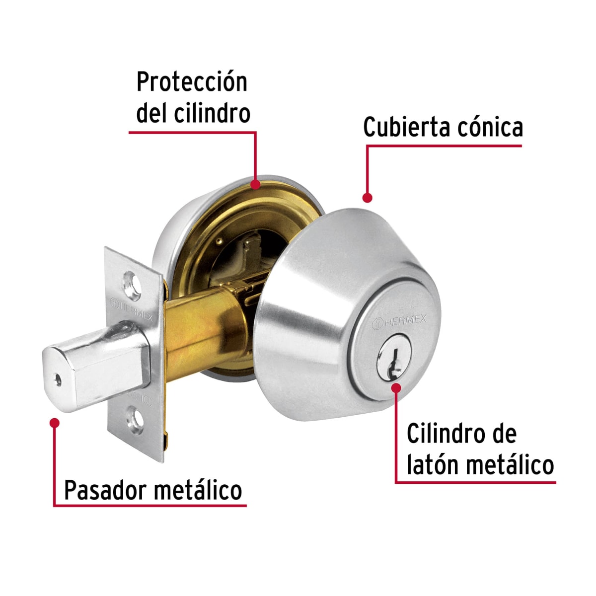 Chapa cerrojo cilindrico cromo mate Hermex6