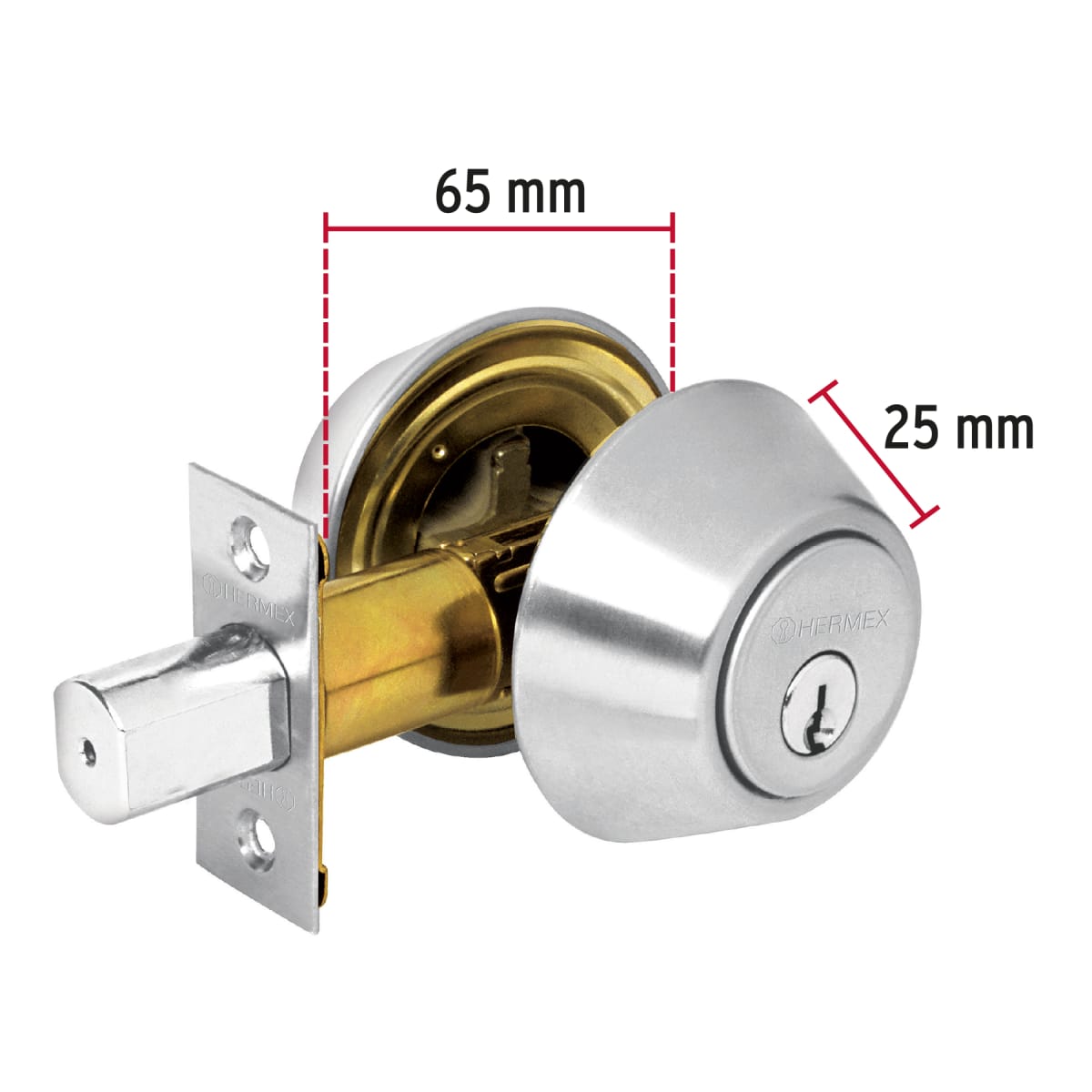 Chapa cerrojo cilindrico cromo mate Hermex7