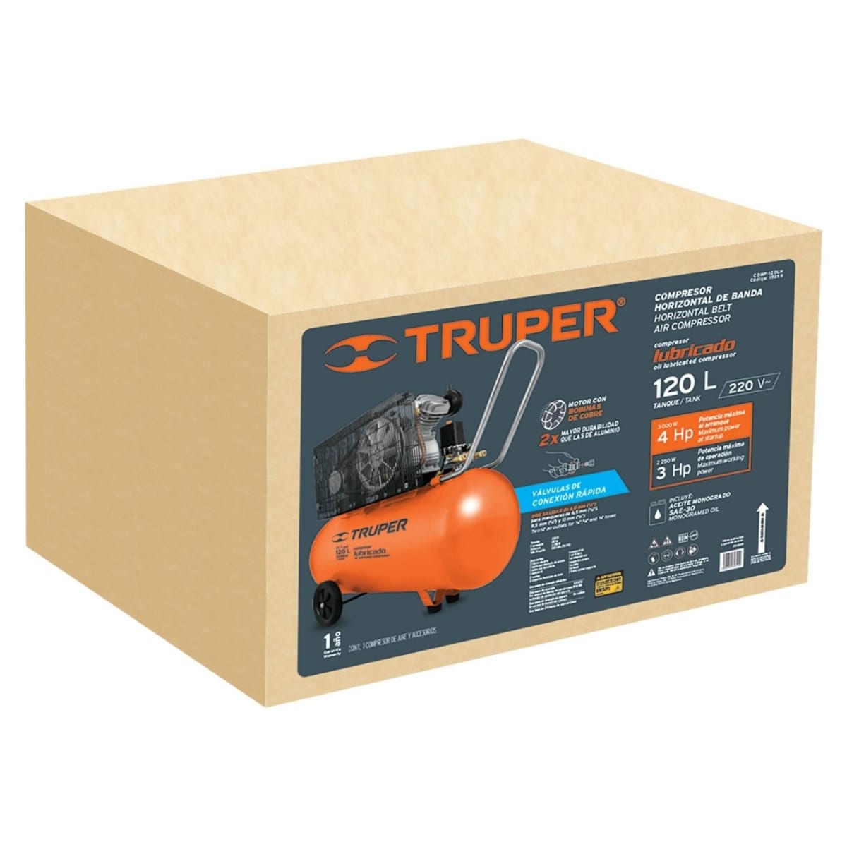 Compresora lubricada de banda 120 litros Horizontal  Truper4