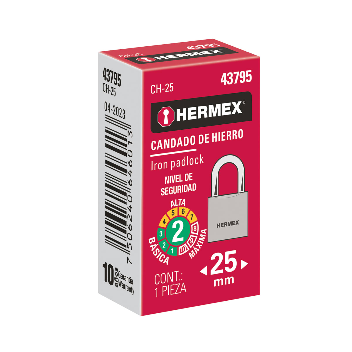 Candado de hierro 25 mm arco normal en caja, Hermex5