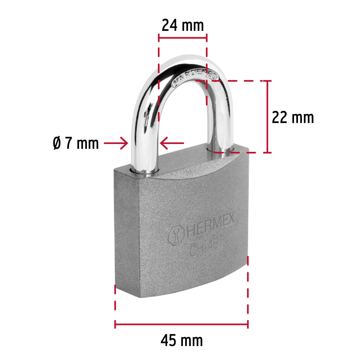 Candado de hierro 45 mm arco normal en caja, Hermex4