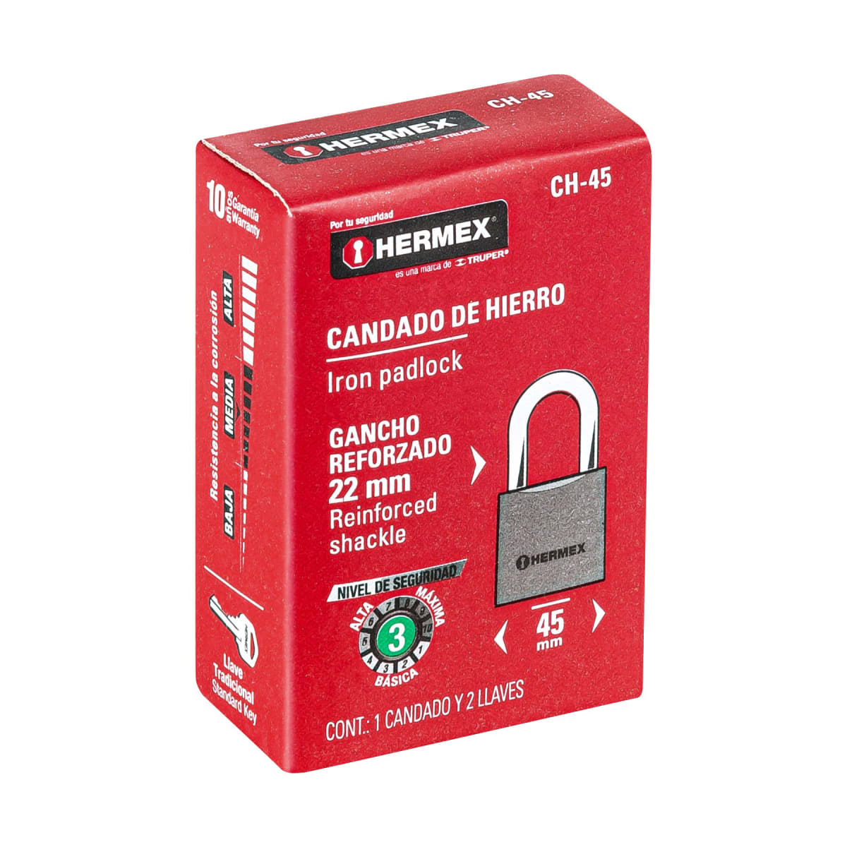 Candado de hierro 45 mm arco normal en caja, Hermex5