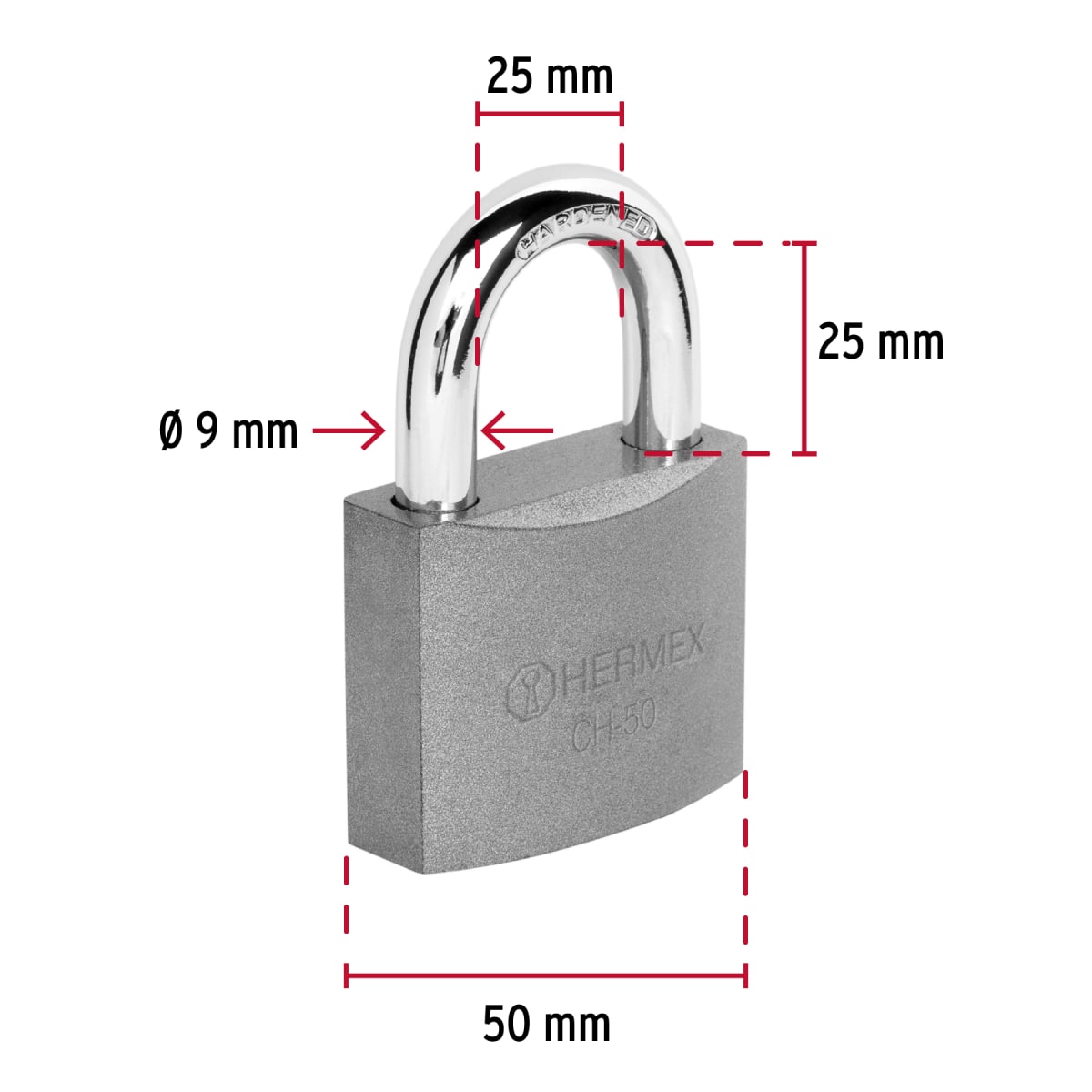 Candado de hierro 50 mm arco normal en caja, Hermex4