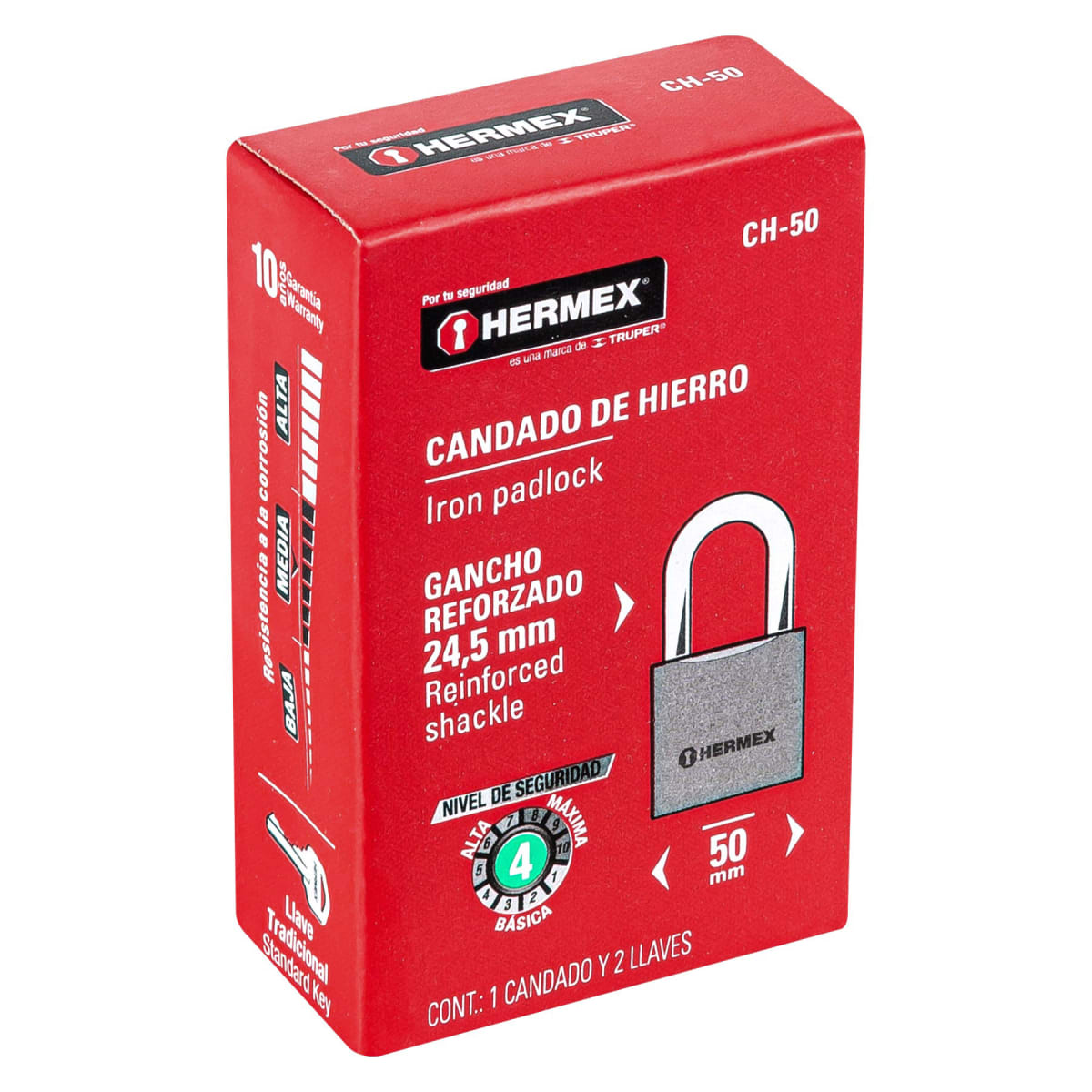 Candado de hierro 50 mm arco normal en caja, Hermex5
