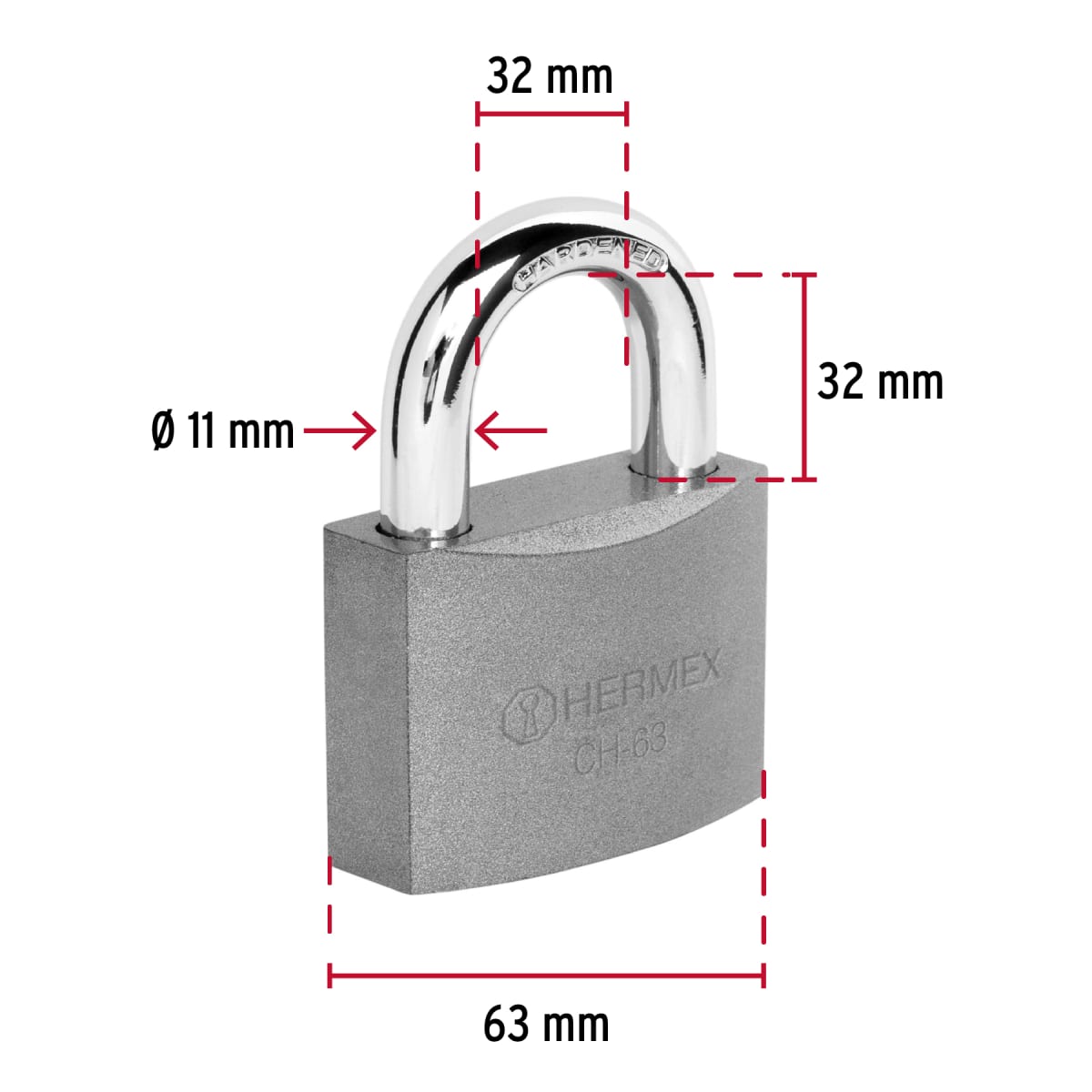 Candado de hierro 63 mm arco normal en caja, Hermex4