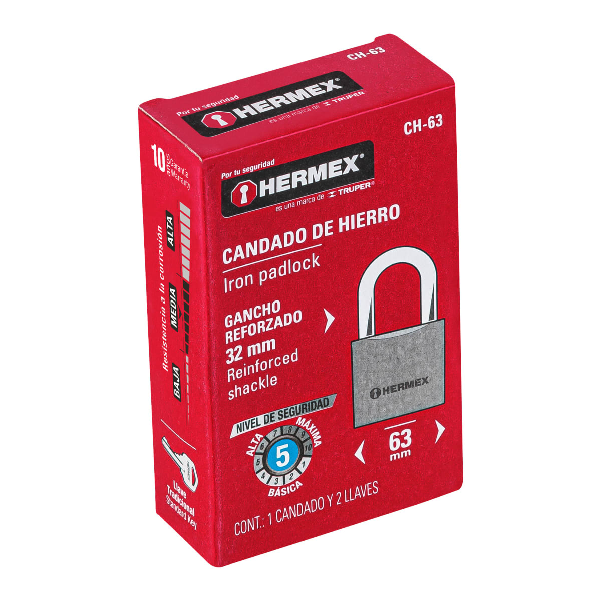 Candado de hierro 63 mm arco normal en caja, Hermex5