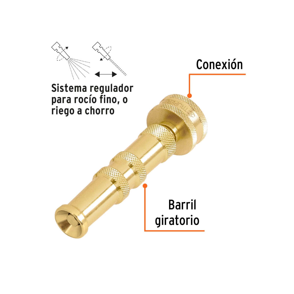 Chiflón 4´´ de latón maquinado para manguera, Truper2