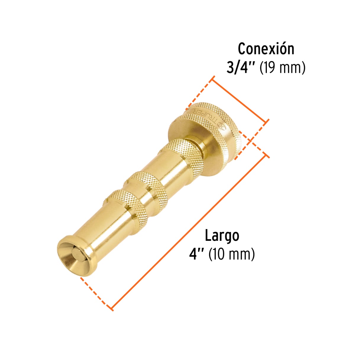Chiflón 4´´ de latón maquinado para manguera, Truper3