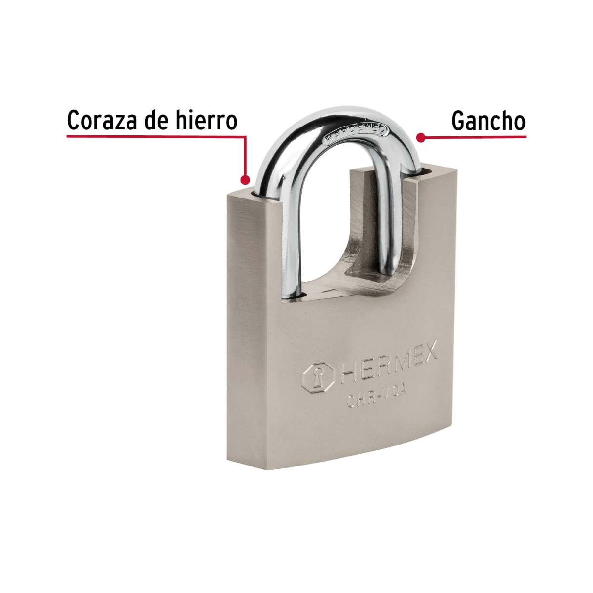 Candado 70 mm cuerpo acorazado de hierro, llave anti-ganzúa Hermex5