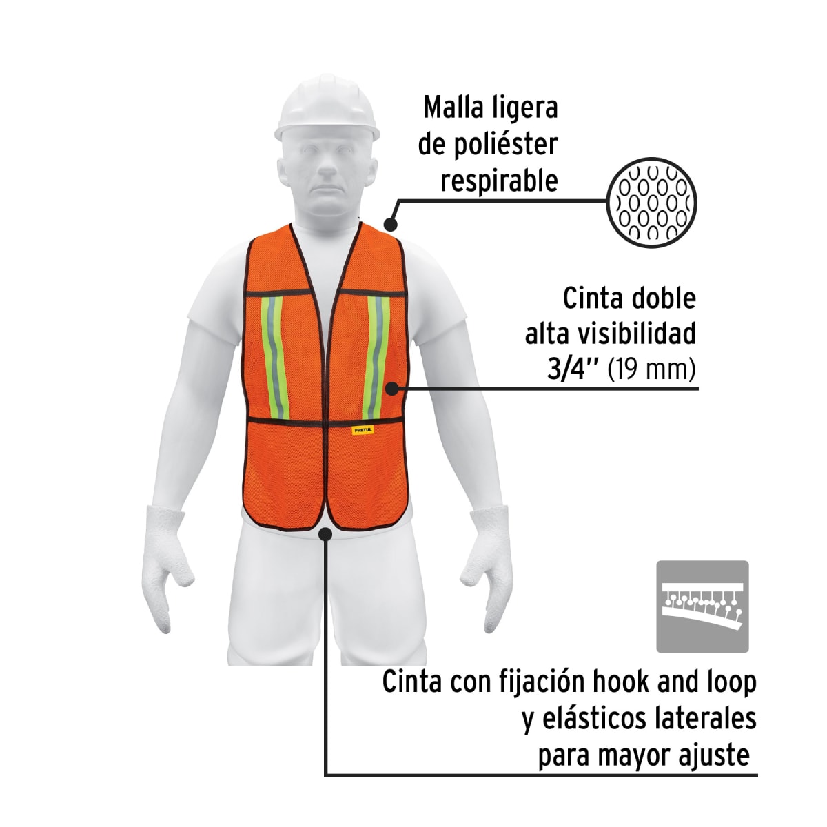Chaleco de seguridad con cintas reflejantes. naranja. Pretul2