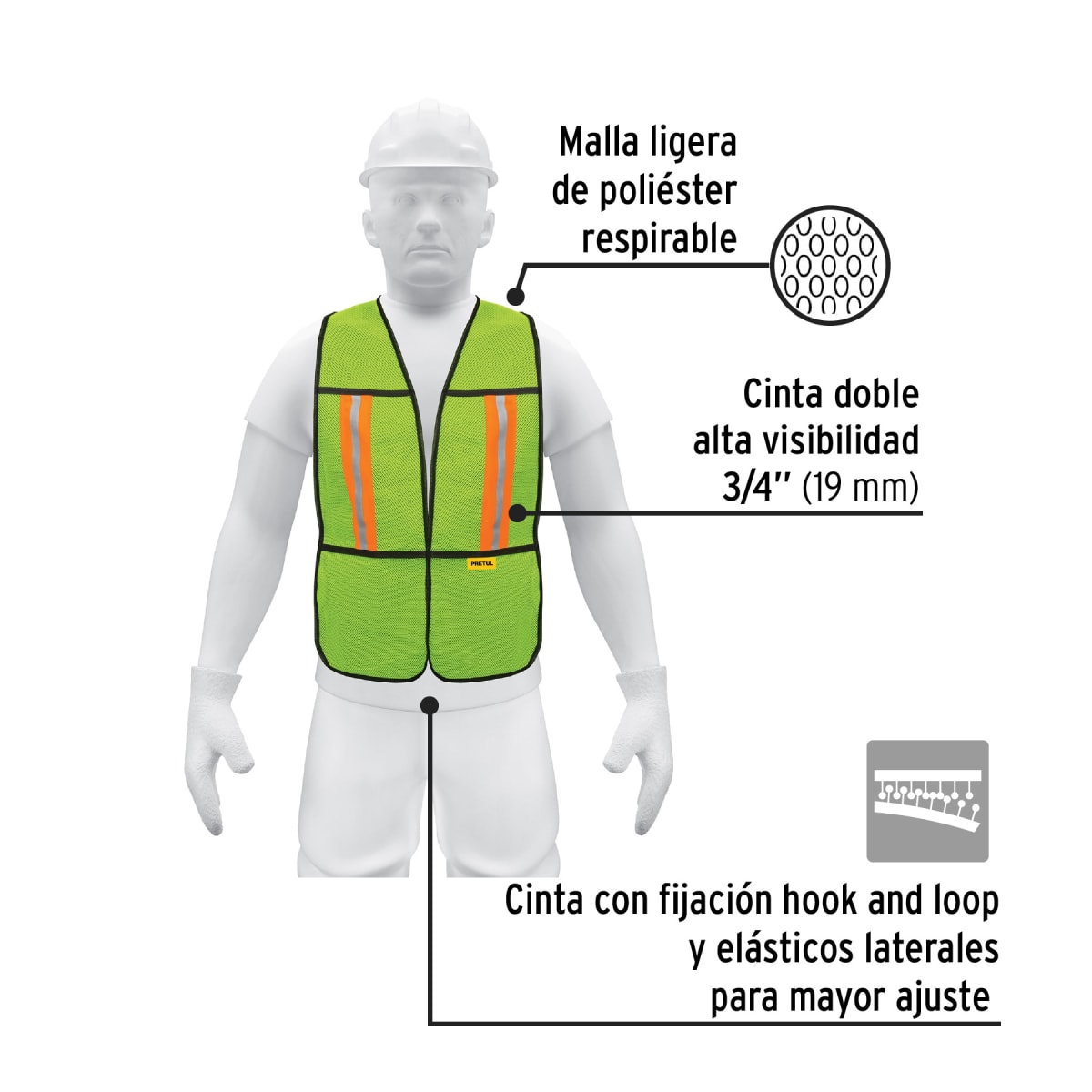 Chaleco de seguridad con cintas reflejantes. verde. pretul2