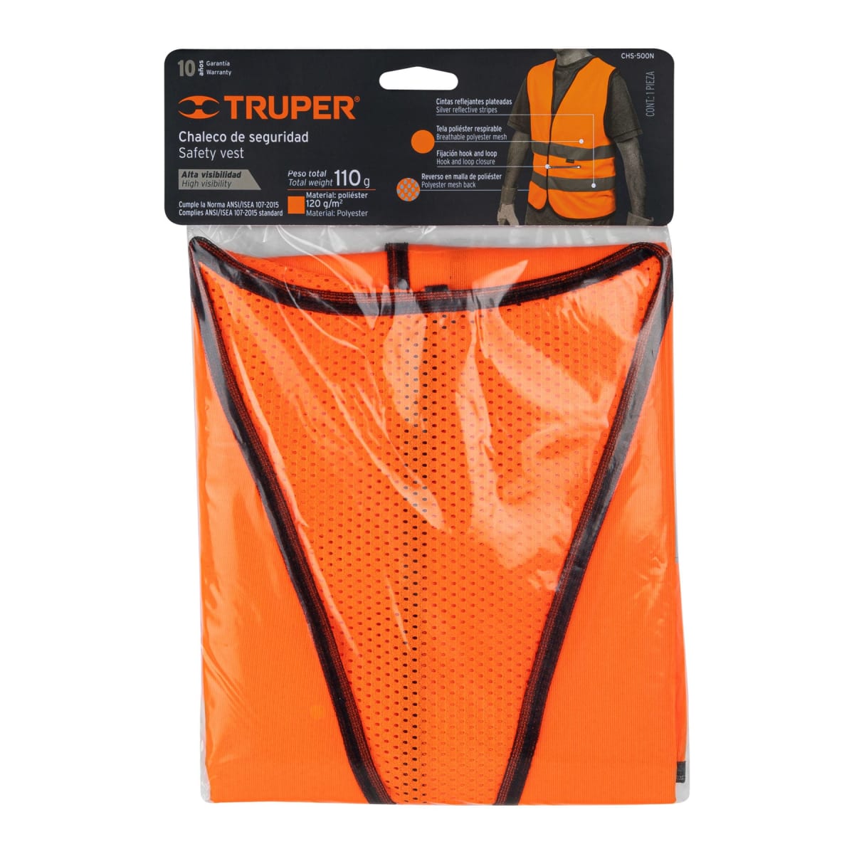Chaleco de seguridad naranja con cintas de alta visibilidad Truper5