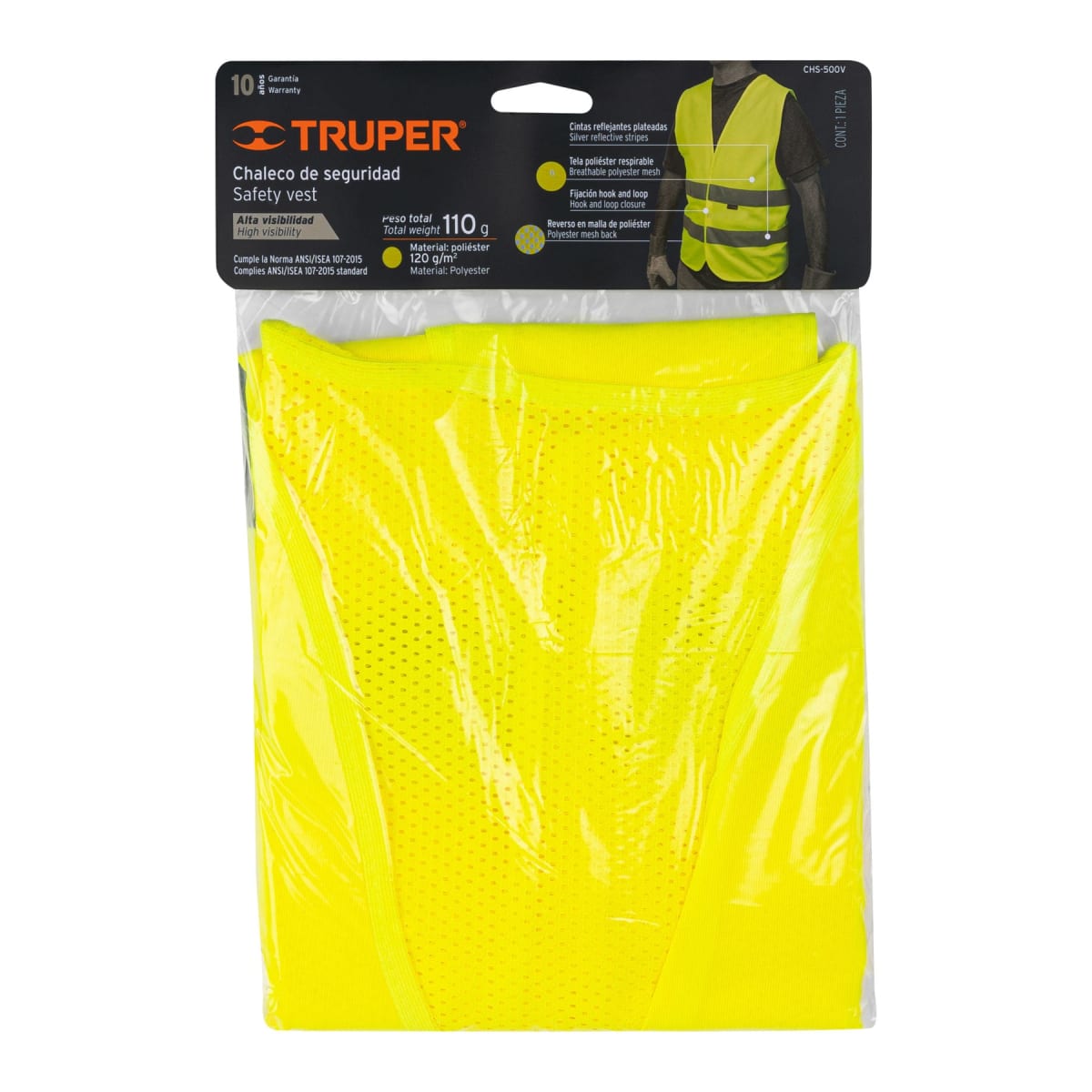 Chaleco de seguridad verde con cintas de alta visibilidad Truper3