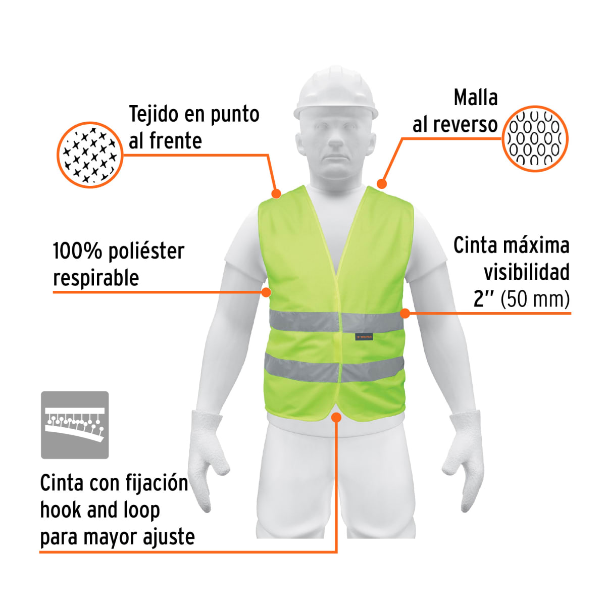 Chaleco de seguridad verde con cintas de alta visibilidad Truper2