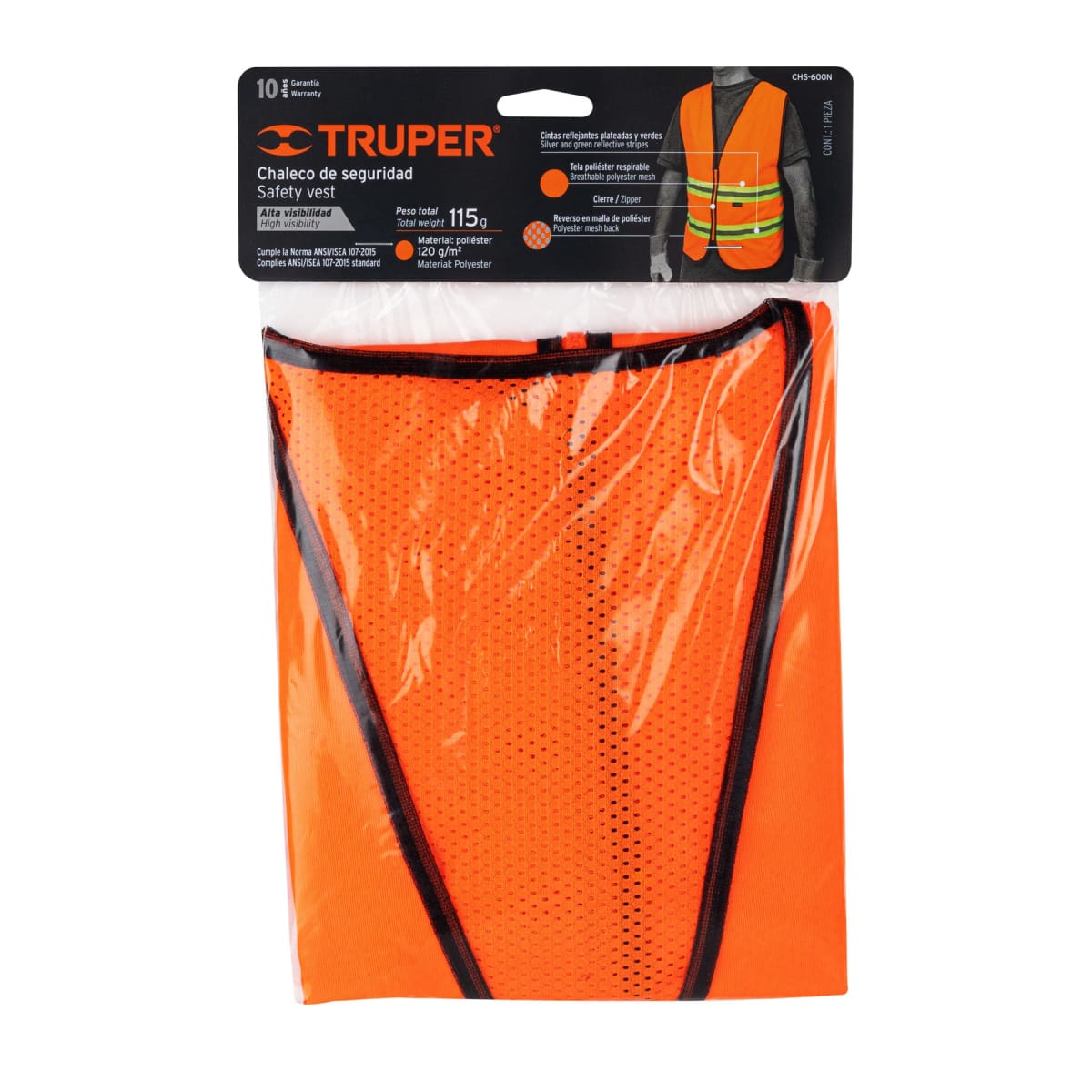 Chaleco de seguridad naranja alta visibilidad con cierre Truper3