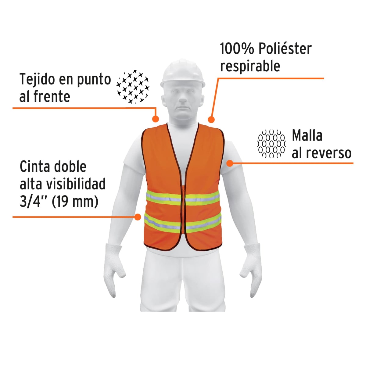 Chaleco de seguridad naranja alta visibilidad con cierre Truper2