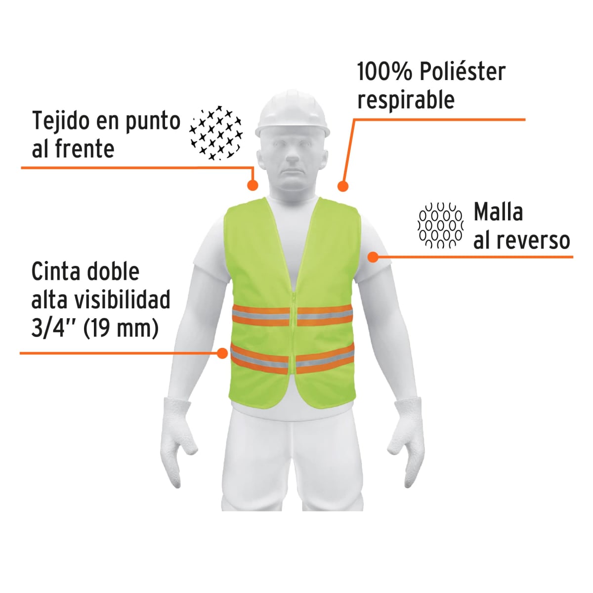 Chaleco de seguridad verde alta visibilidad con cierre Truper2