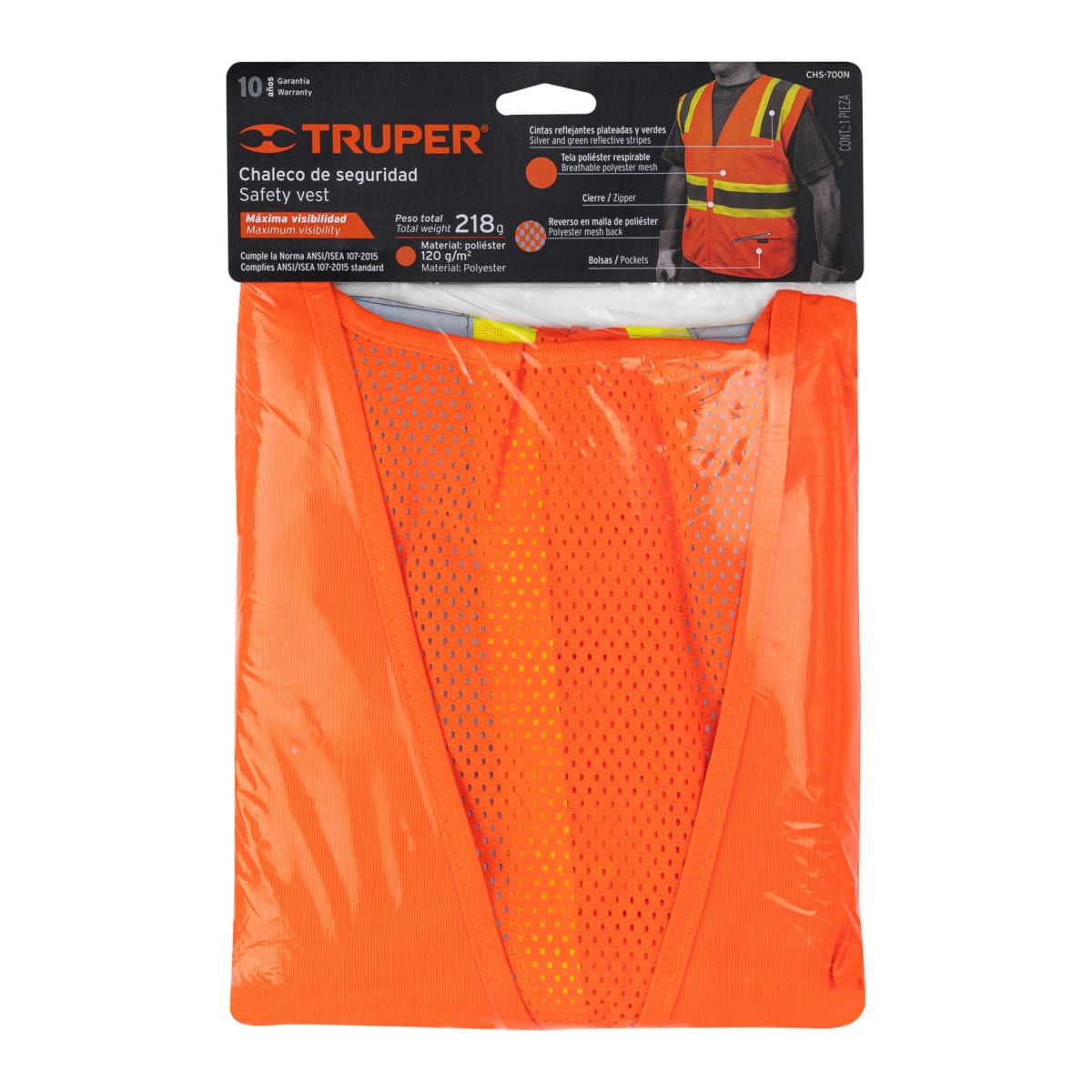 Chaleco de seguridad naranja max visibilidad y 6 bolsas Truper3