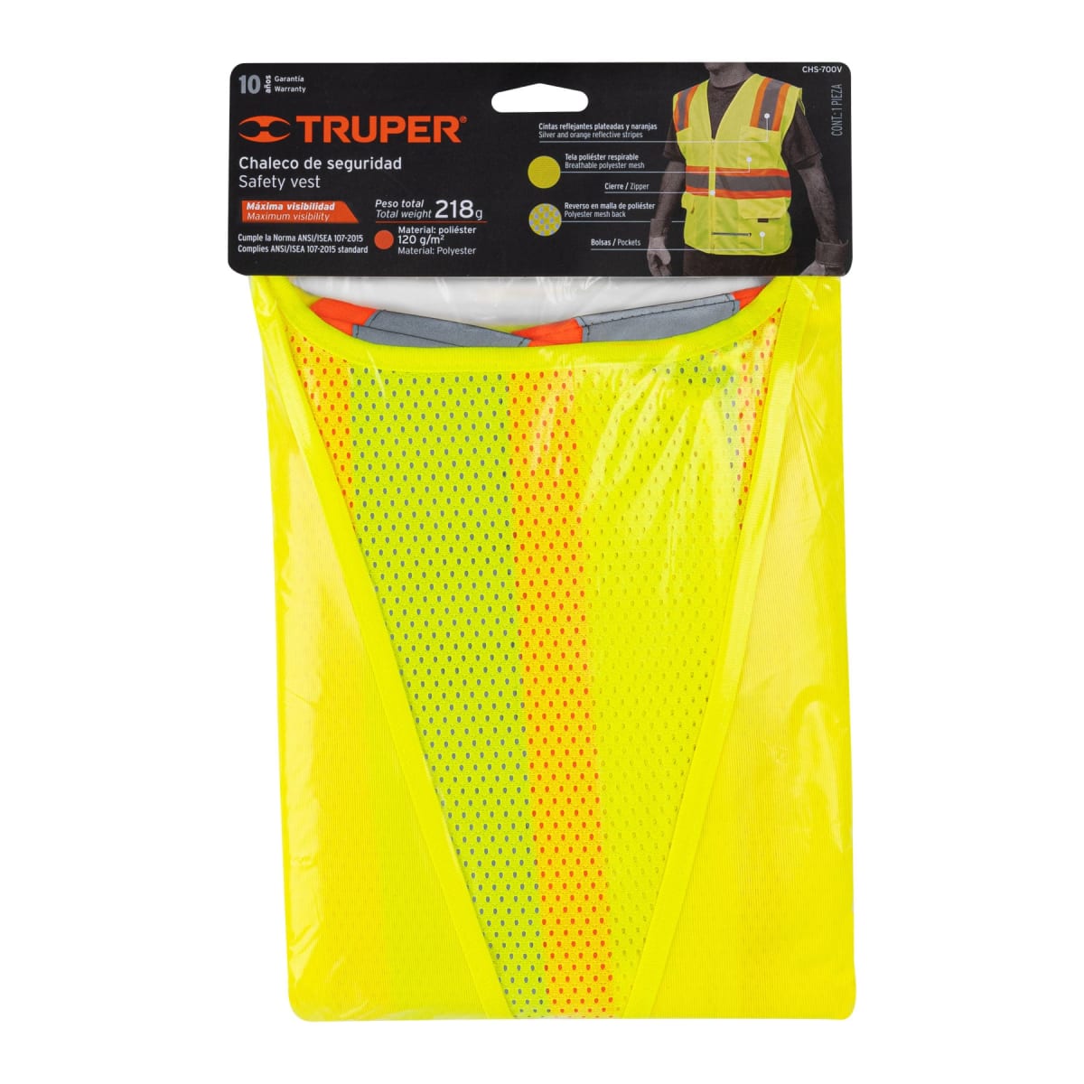 Chaleco de seguridad verde max visibilidad y 6 bolsas Truper3