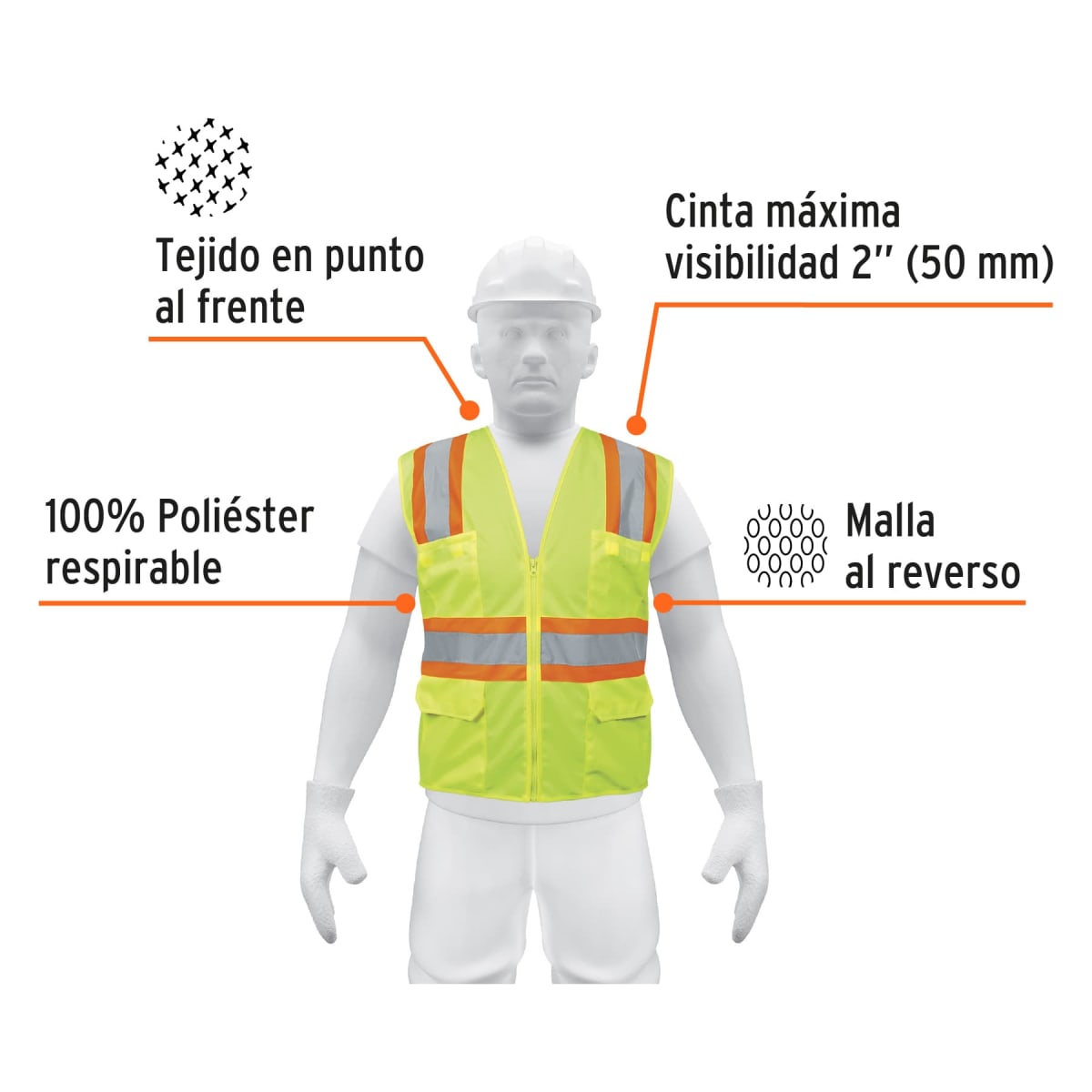 Chaleco de seguridad verde max visibilidad y 6 bolsas Truper2