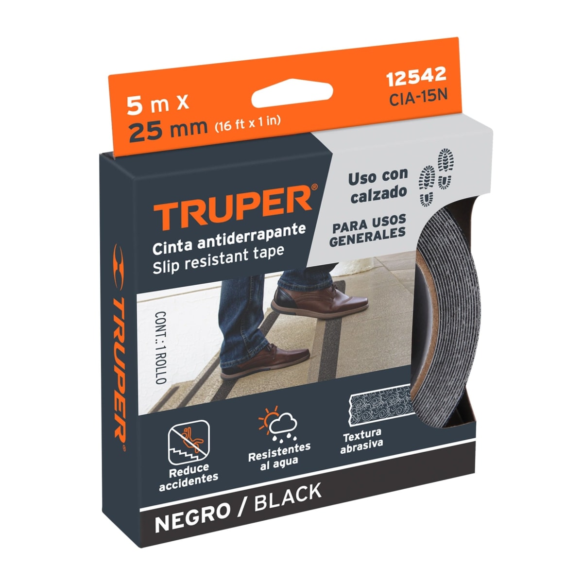 Rollo de 5 m de cinta antiderrapante negra 25 mm con abrasivo Truper5