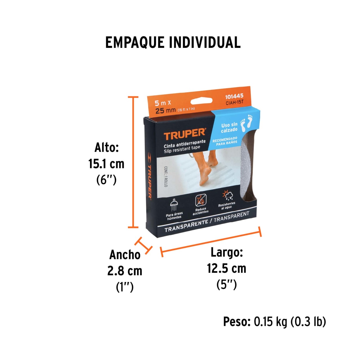 Cinta Antiderrapante Transparente 25mm x 5m TRUPER4