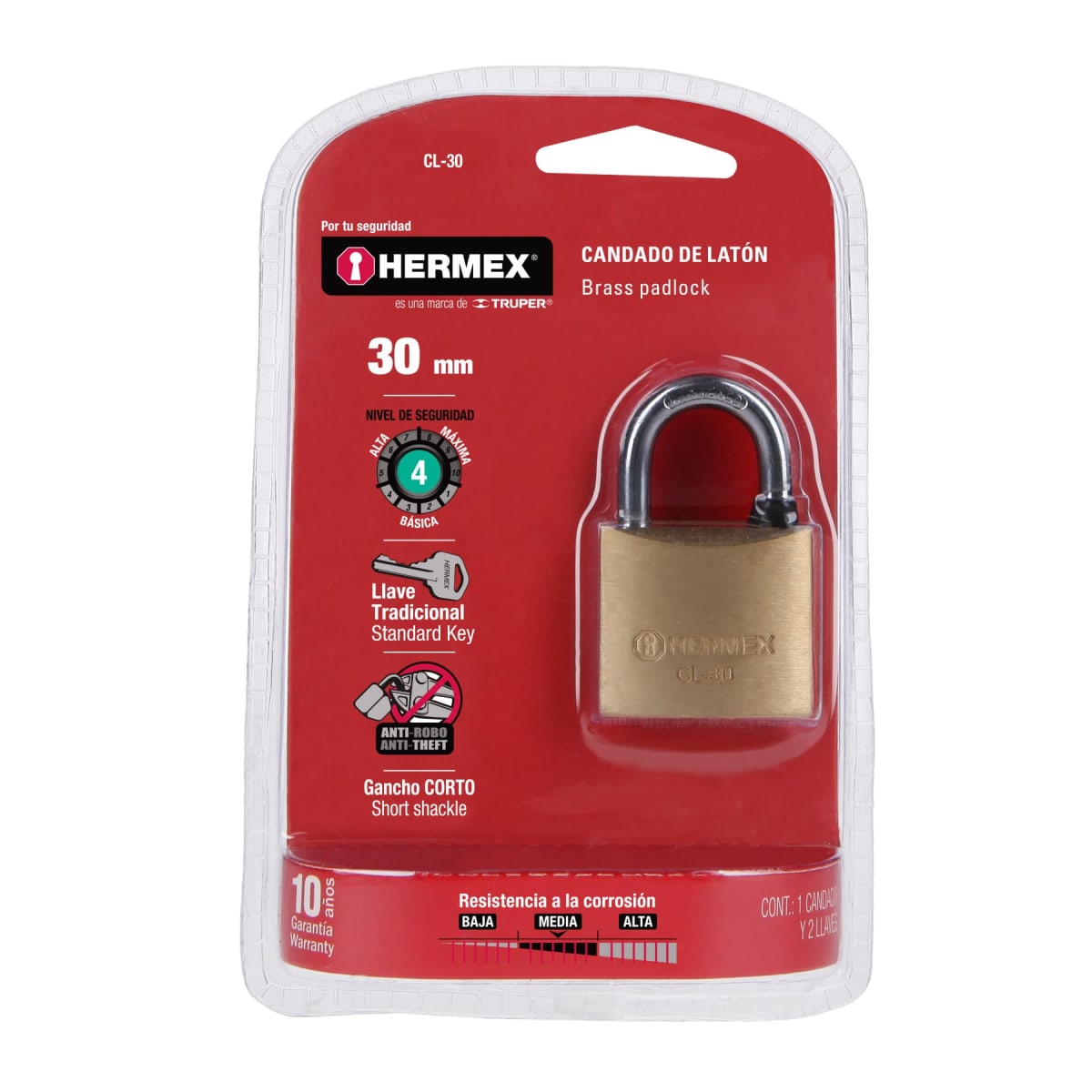 Candado de latón 30 mm arco normalHermex1