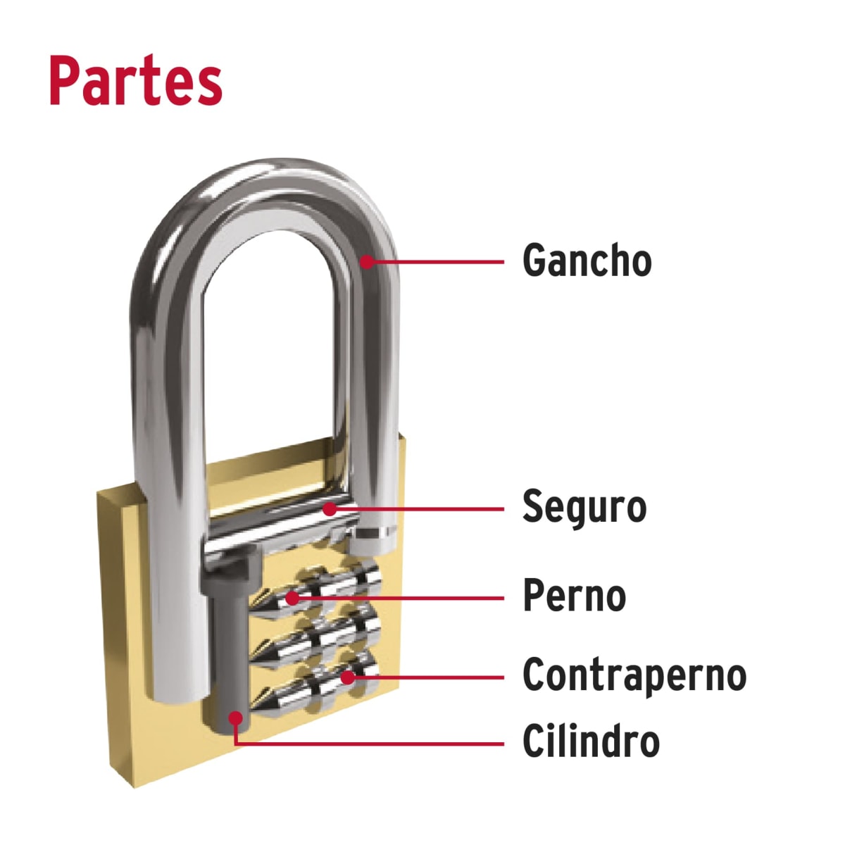 Candado de latón 30 mm arco largo, en blíster, Hermex Basic2