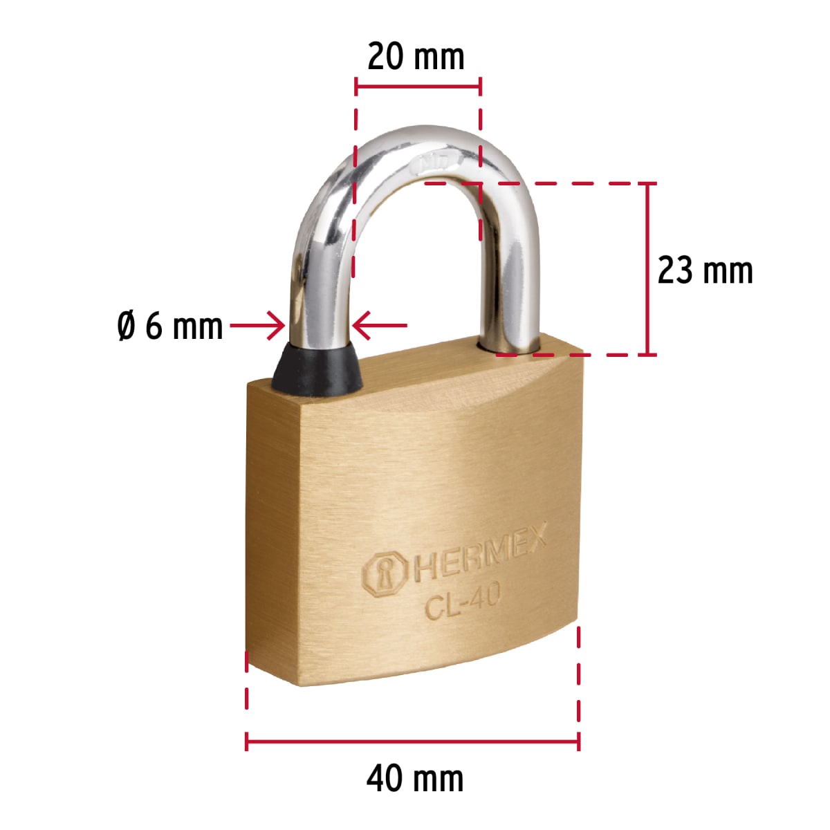 Candado de latón 40 mm arco normal en blíster hermex3