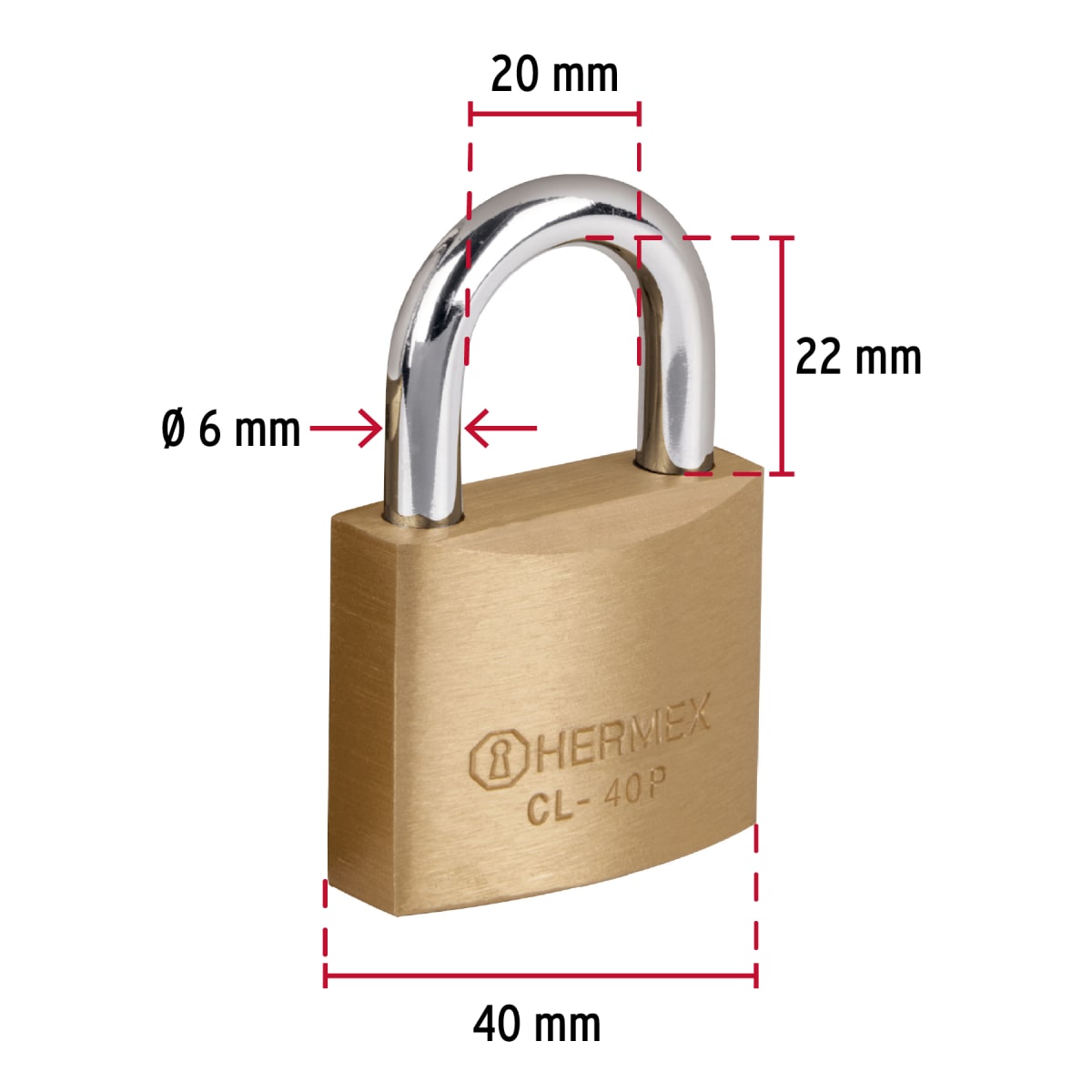 Candado de latón 40 mm arco normal, en blíster, Hermex Basic3