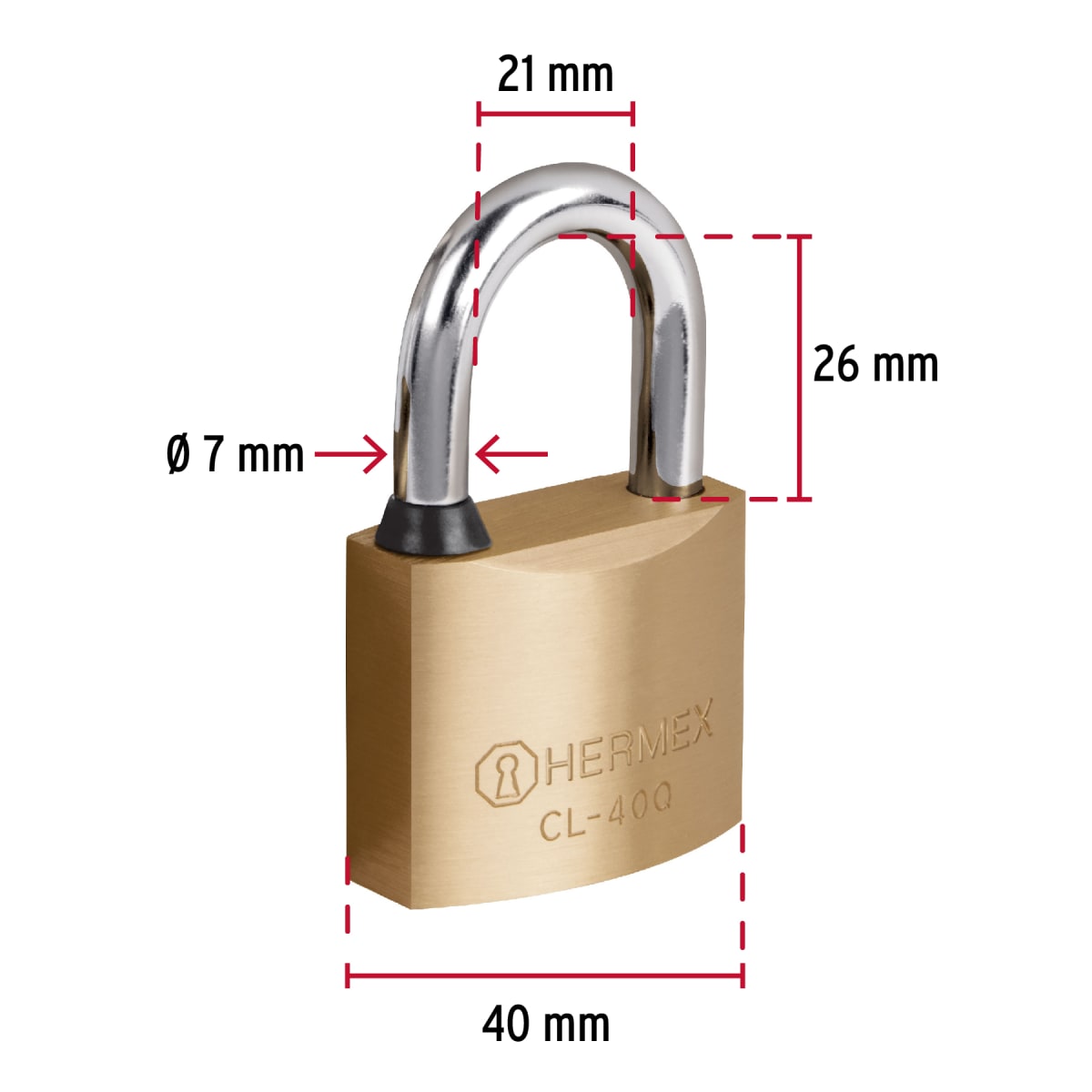 Candado de latón 40mm arco normal, llave puntos, blíster Hermex3