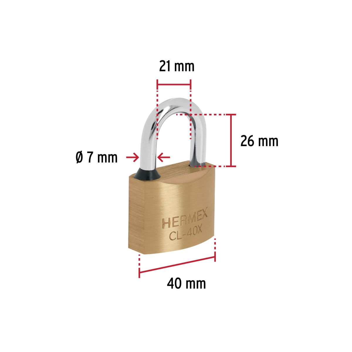 Candado de latón 40mm arco normal, llave tetra, blíster Hermex3