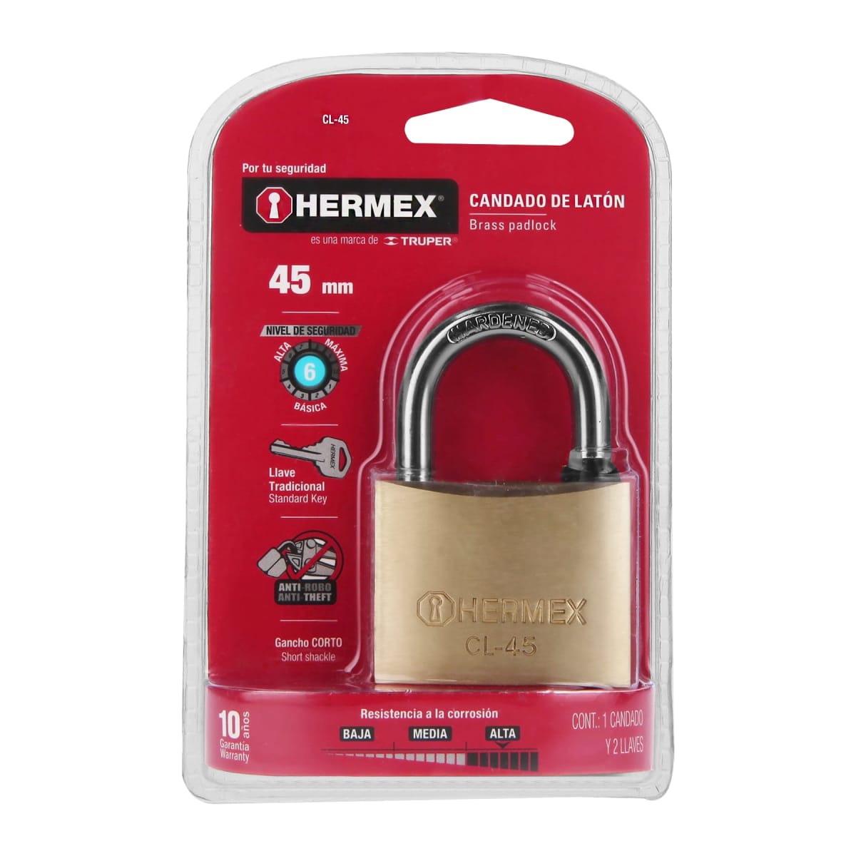 Candado de latón 45 mm arco normal Hermex1