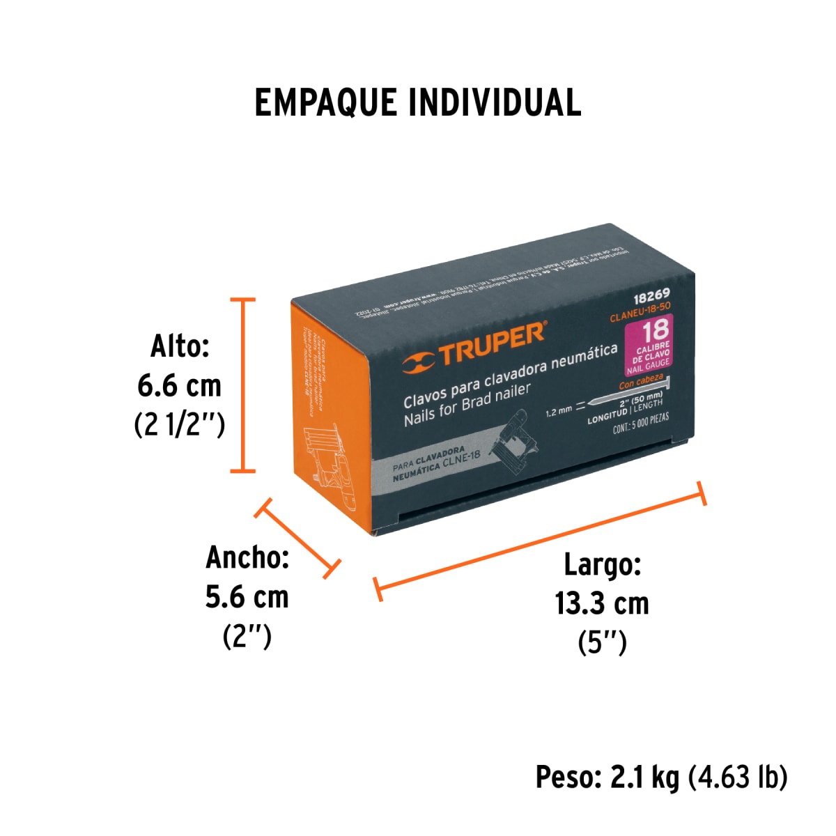 Caja con 5000 clavos calibre 18. 50 mm para clne-18 Truper6