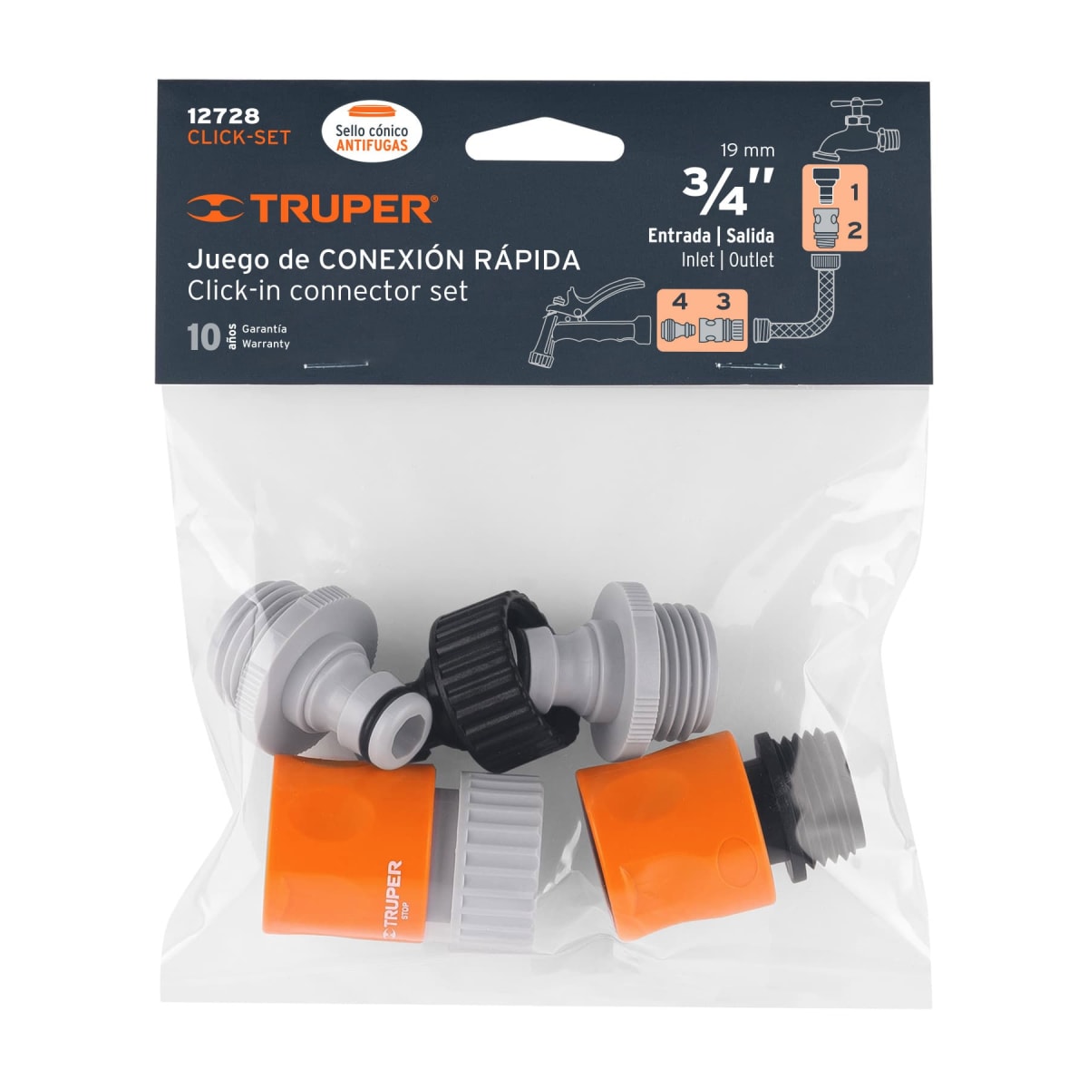 Juego de 5 conectores 3/4´´ rápidos de ABS, sistema click Truper5
